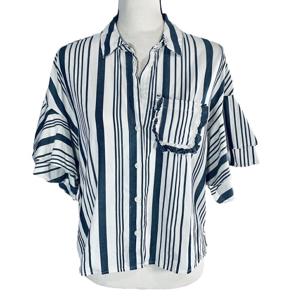 a new day Black and White Striped Blouse